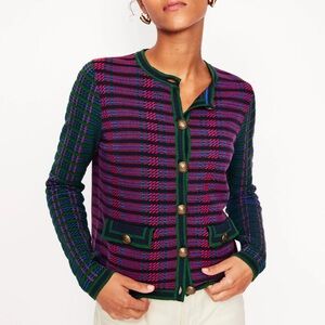 Boden Holly Jacket Knit Blazer Cardigan Size 4 Holiday Christmas Plaid Preppy 13